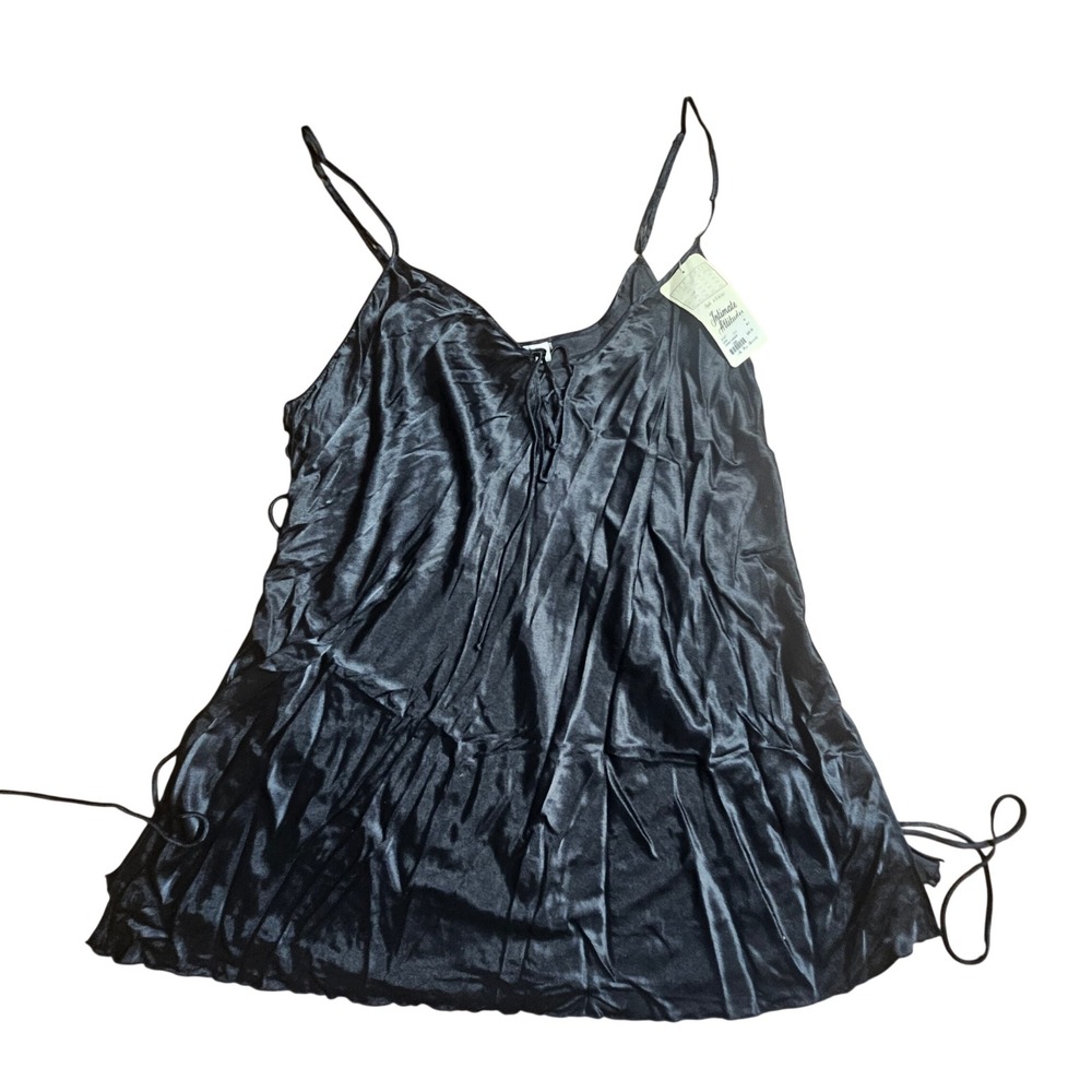 Intimate Attitudes Satin Lace Up Chemise Nightgown Plus Size 6X Black X3020 NWT